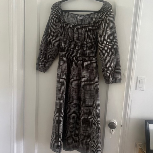 PROENZA SCHOULER WHITE LABEL Grid-Printed Square-Neck Midi Dress ^ - Picture 3 of 4